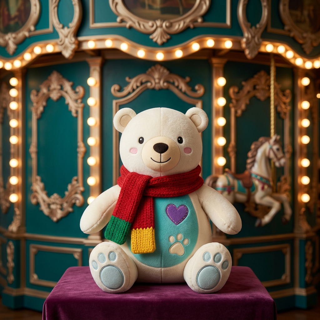 PolarHug Polar Bear Christmas Plush Toy with a Color-Block Scarf, Heart Belly & Icy-Blue Paw Details