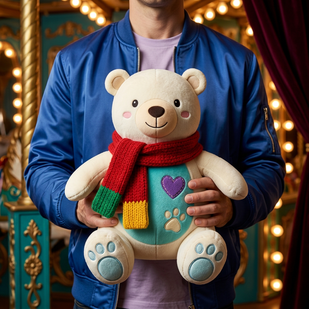 PolarHug Polar Bear Christmas Plush Toy with a Color-Block Scarf, Heart Belly & Icy-Blue Paw Details