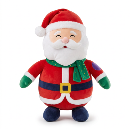 HollyCheer Santa Christmas Plush Toy with a Starry Green Scarf, Rosy Nose & Colorful Holiday Details