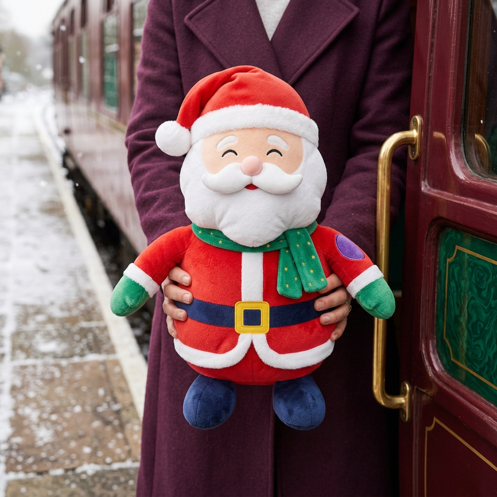 HollyCheer Santa Christmas Plush Toy with a Starry Green Scarf, Rosy Nose & Colorful Holiday Details