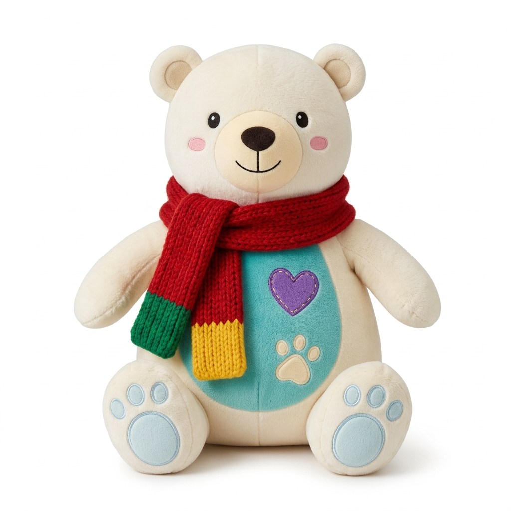PolarHug Polar Bear Christmas Plush Toy with a Color-Block Scarf, Heart Belly & Icy-Blue Paw Details