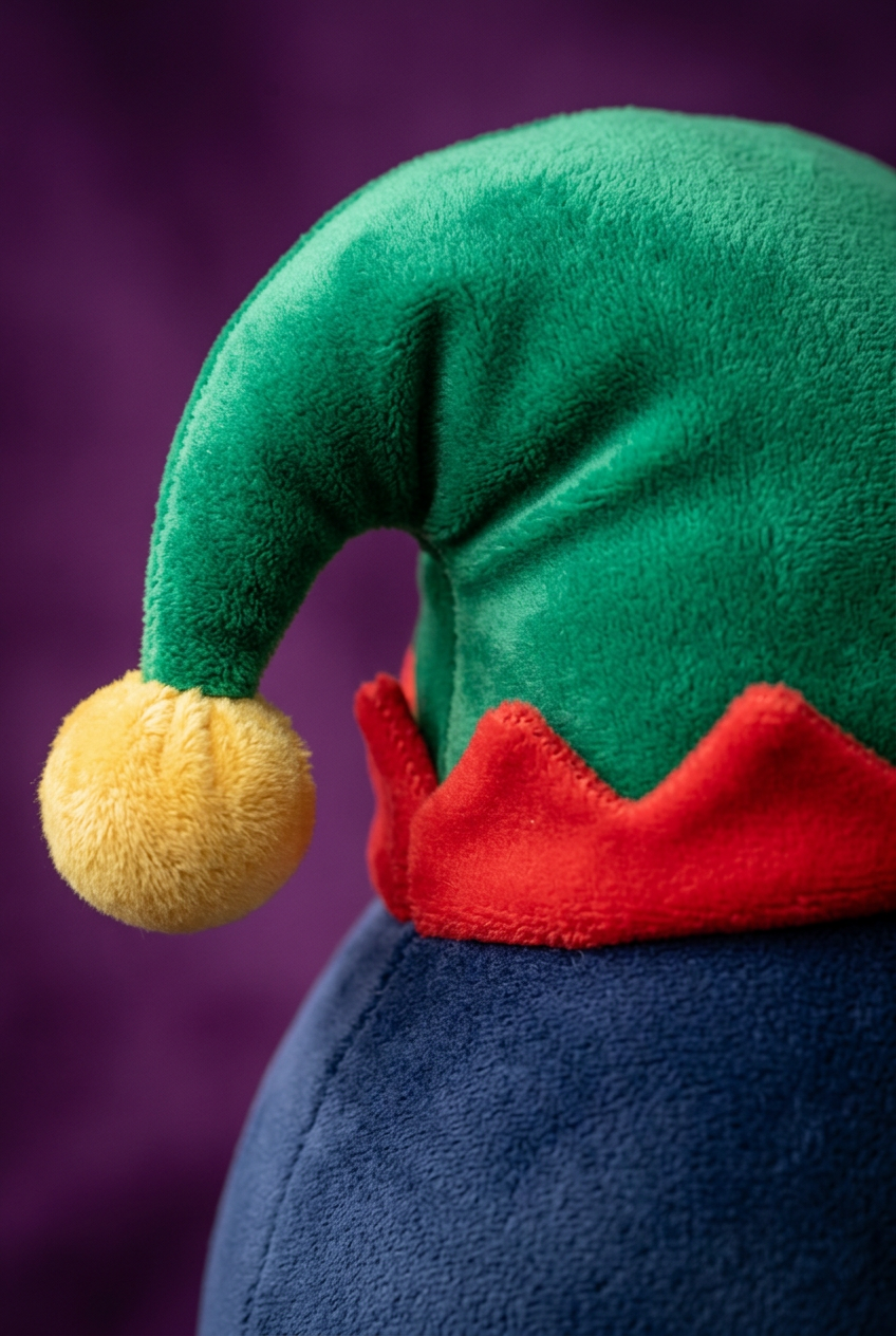 Peppermint Penguin Christmas Plush Toy with a Green Holiday Hat, Candy-Striped Scarf & Purple Star