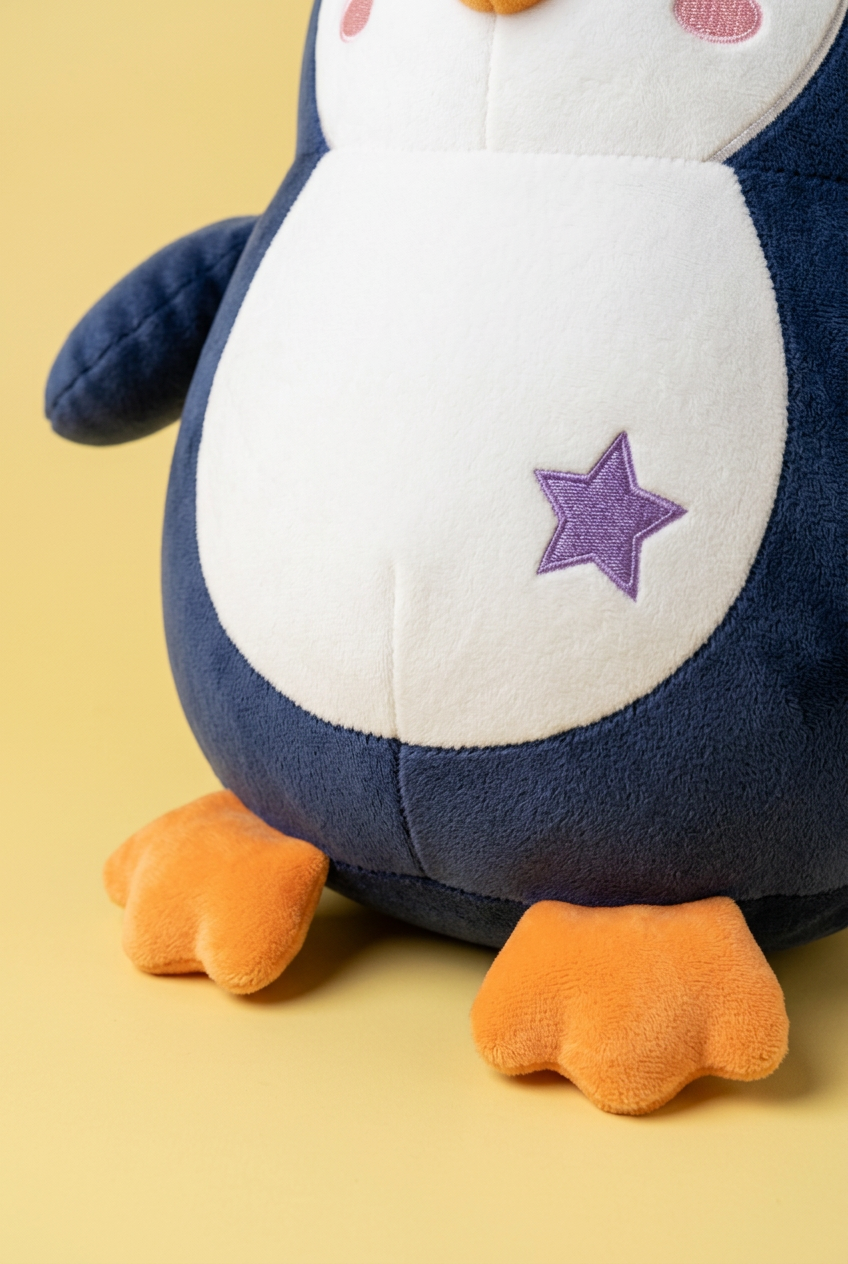 Peppermint Penguin Christmas Plush Toy with a Green Holiday Hat, Candy-Striped Scarf & Purple Star