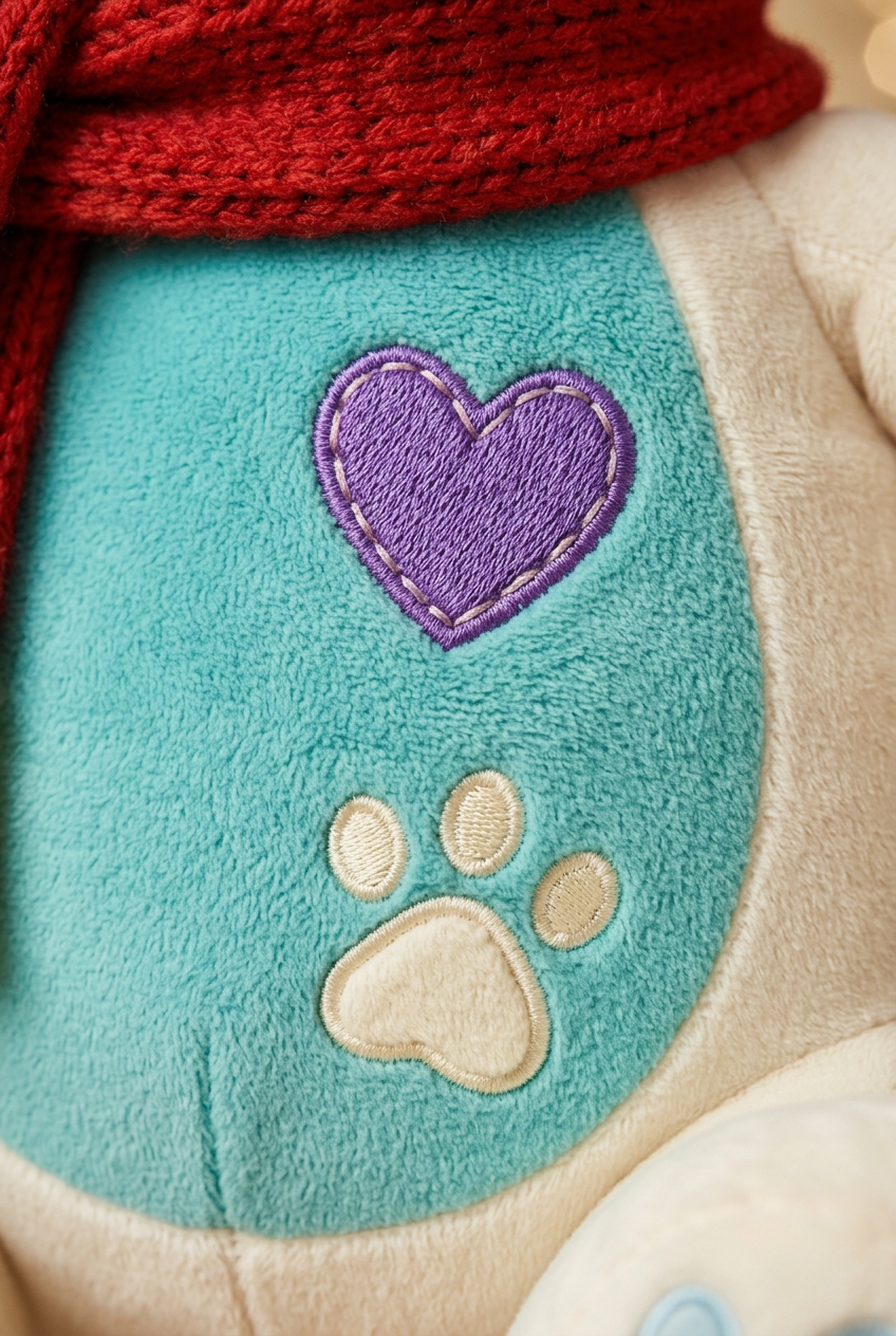 PolarHug Polar Bear Christmas Plush Toy with a Color-Block Scarf, Heart Belly & Icy-Blue Paw Details
