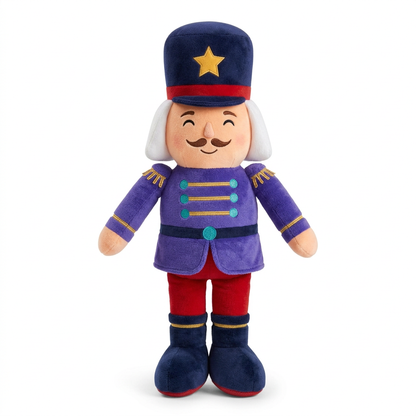 VelvetMarch Nutcracker-Inspired Christmas Plush Toy with a Star Hat, Purple Parade Jacket & Navy Boots