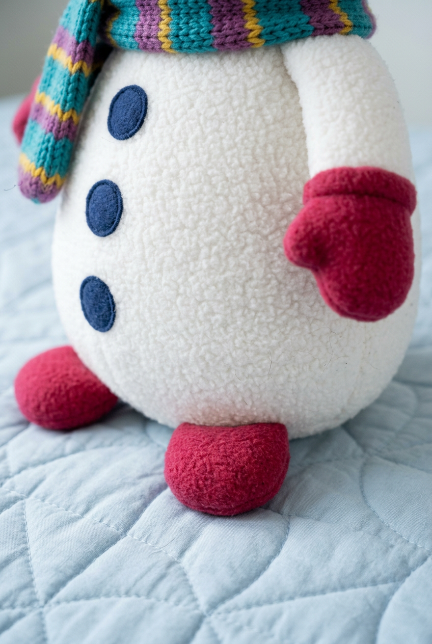 Detail of raspberry mitten and feet with white plush texture