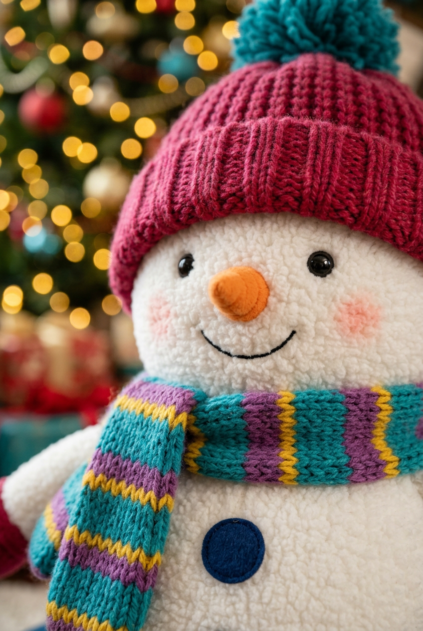 Snowberry Snowman: Character face detail. AI-generated concept image.