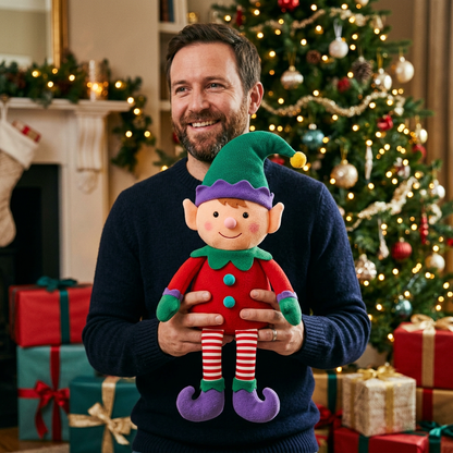 JingleSprout Elf: Hand-held festive hero image. AI-generated concept image.