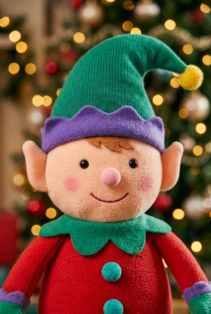 JingleSprout Elf: Character face detail. AI-generated concept image.