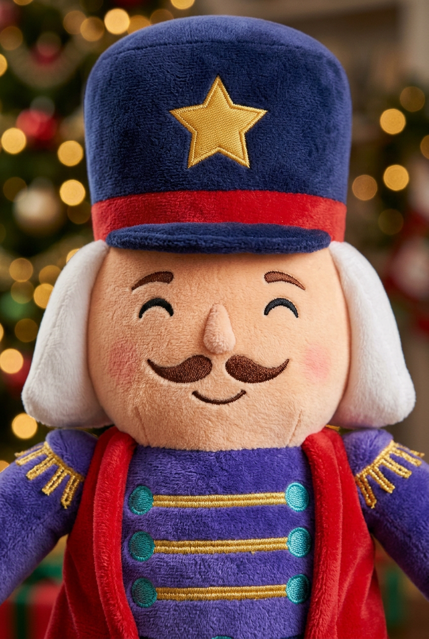 VelvetMarch Nutcracker: Character face detail. AI-generated concept image.