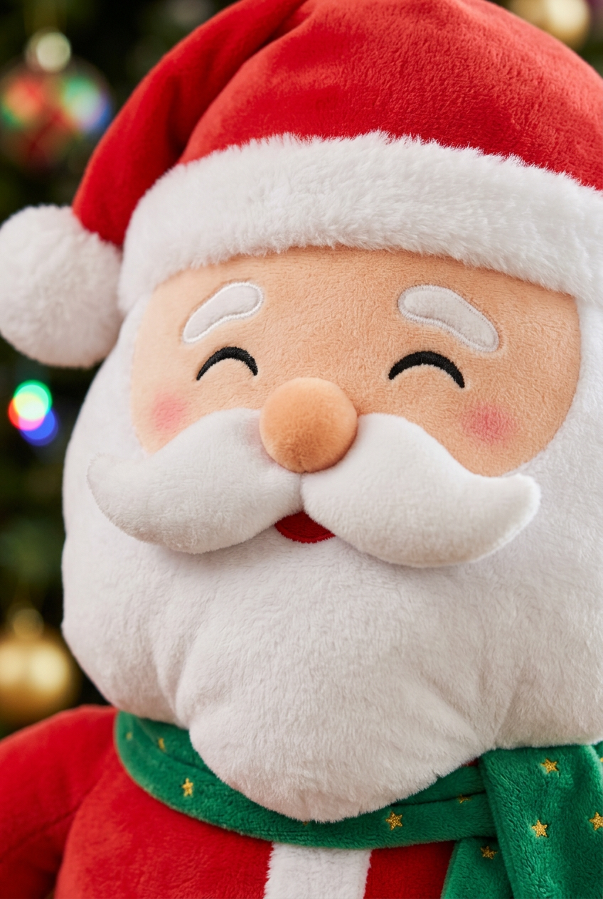 HollyCheer Santa: Character face detail. AI-generated concept image.